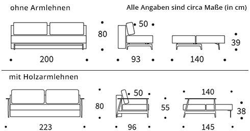 TRYM Schlafsofa von Innovation Maße