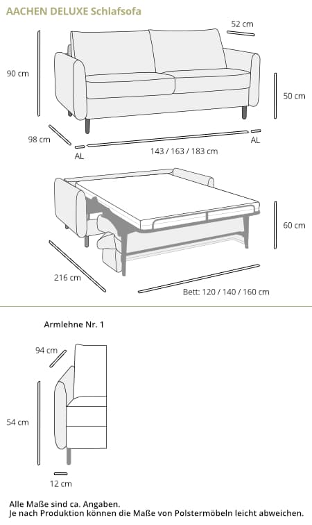 Schlafsofa AACHEN DELUXE von sofaplus Maße