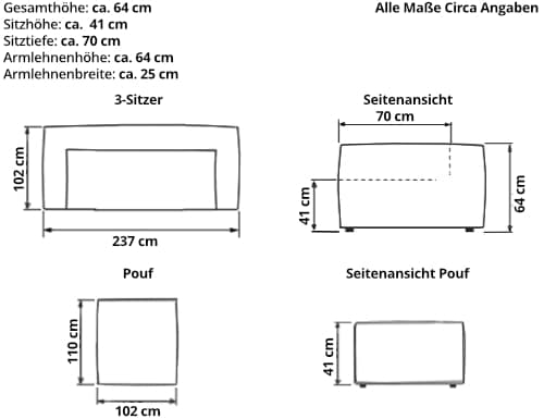 AALBORG 3-Sitzer Designer Sofa, Loungesofa von sofaplus Maße