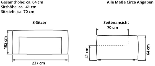 AALBORG 3-Sitzer Designer Sofa, Loungesofa von sofaplus Maße