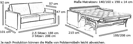 Schlafsofa ARIZONA von sofaplus Maße