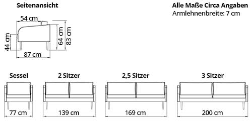 BERGEN 3-Sitzer Designer Sofa von sofaplus Maße