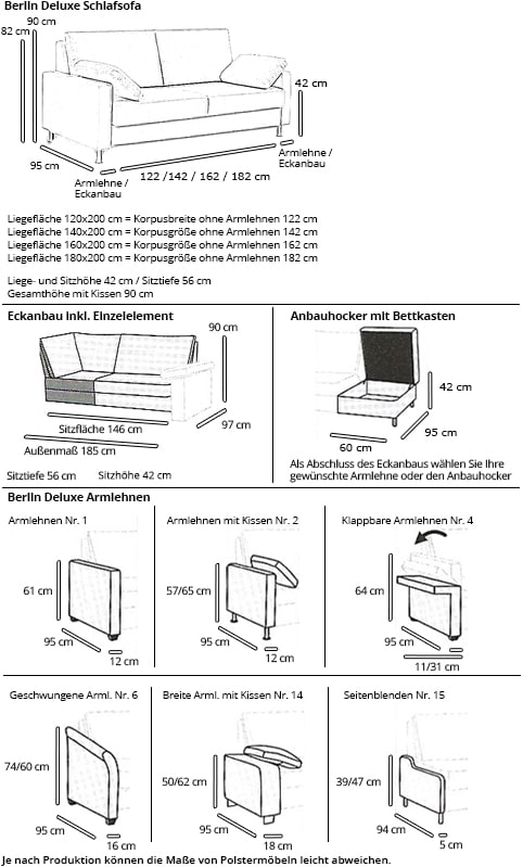 Eckschlafsofa BERLIN DELUXE Maße