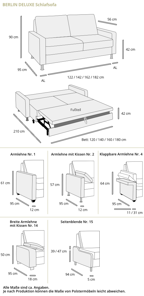 Schlafsofa sofaplus BERLIN DELUXE Maße