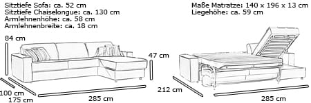 Schlafsofa CHICAGO von sofaplus Maße