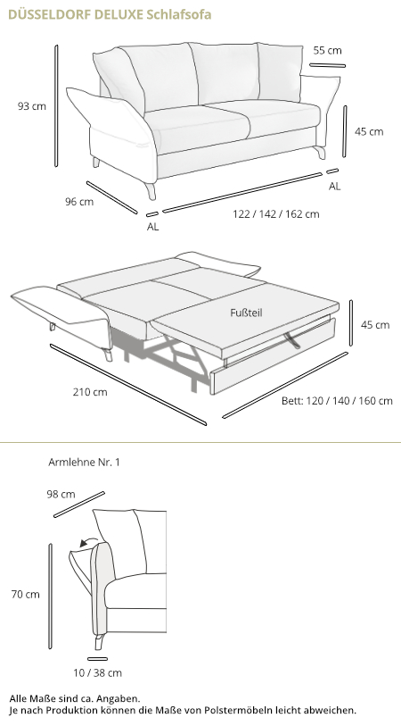 Schlafsofa DÜSSELDORF DELUXE von sofaplus Maße