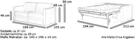 Schlafsofa ELEKTRO von sofaplus Maße