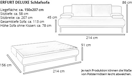 Schlafsofa ERFURT DELUXE von sofaplus Maße
