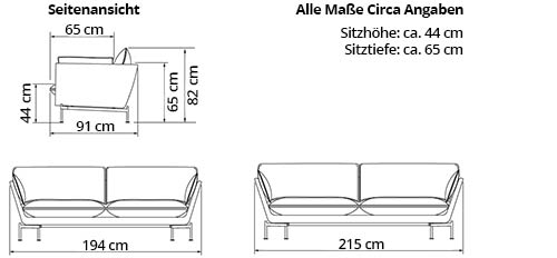 FALUN 2-Sitzer Designer Sofa von sofaplus Maße