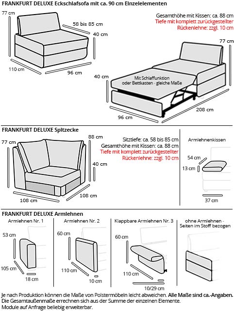 Eckschlafsofa FRANKFURT DELUXE Maße