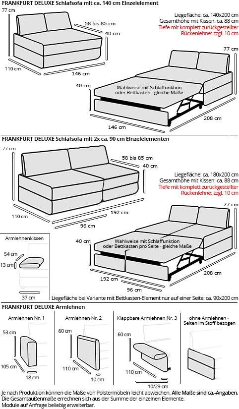 Schlafsofa FRANKFURT DELUXE Maße