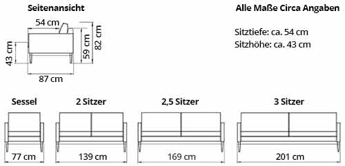 Göteborg 2,5-Sitzer Designer Sofa von sofaplus Maße