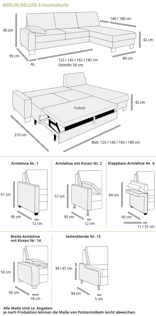 Eckschlafsofa BERLIN DELUXE Maße