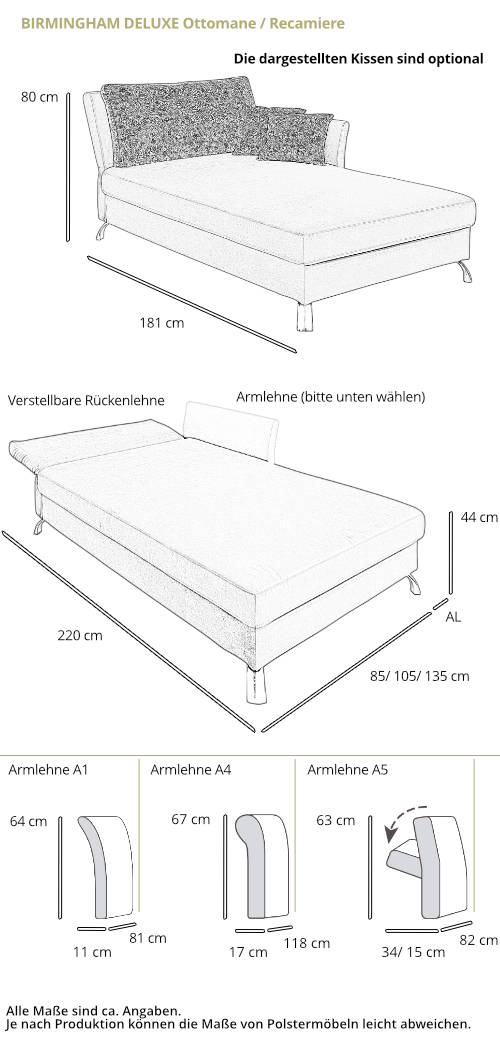 Einzelbett BIRMINGHAM Maße