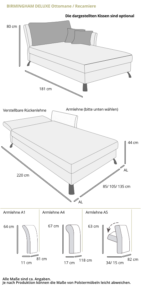 Einzelbett BIRMINGHAM Maße