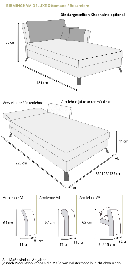 Einzelbett BIRMINGHAM Maße