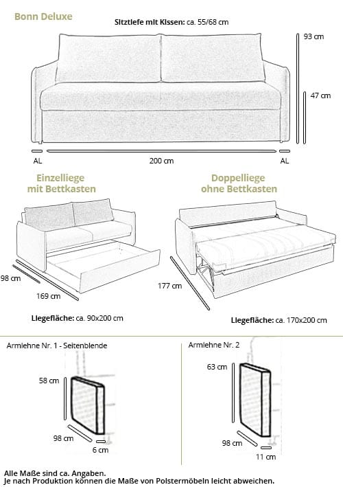 Schlafsofa BONN DELUXE Maße