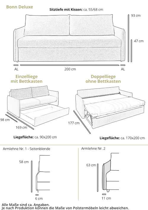 Schlafsofa BONN DELUXE Maße