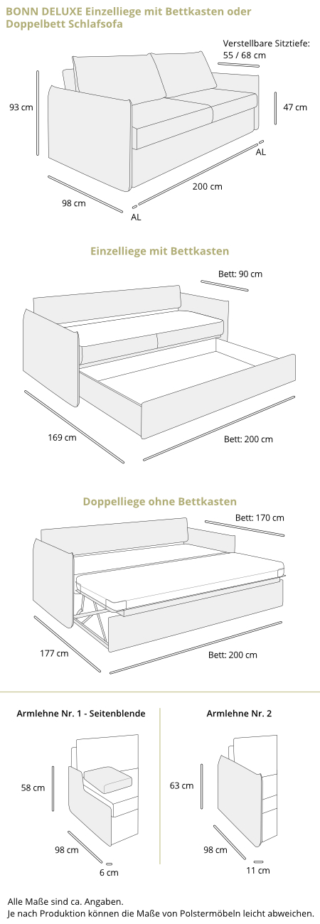 Schlafsofa BONN DELUXE Maße