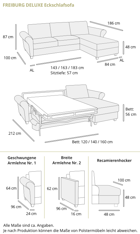 Schlafsofa FREIBURG DELUXE von sofaplus Maße