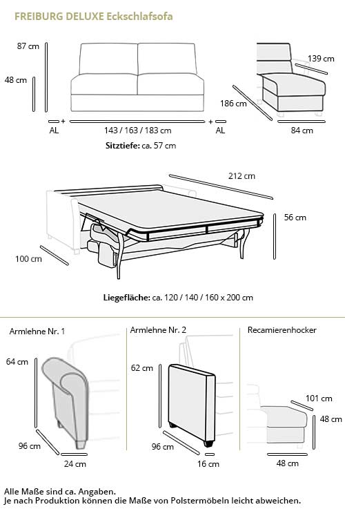 Schlafsofa FREIBURG DELUXE von sofaplus Maße