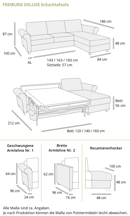 Schlafsofa FREIBURG DELUXE von sofaplus Maße