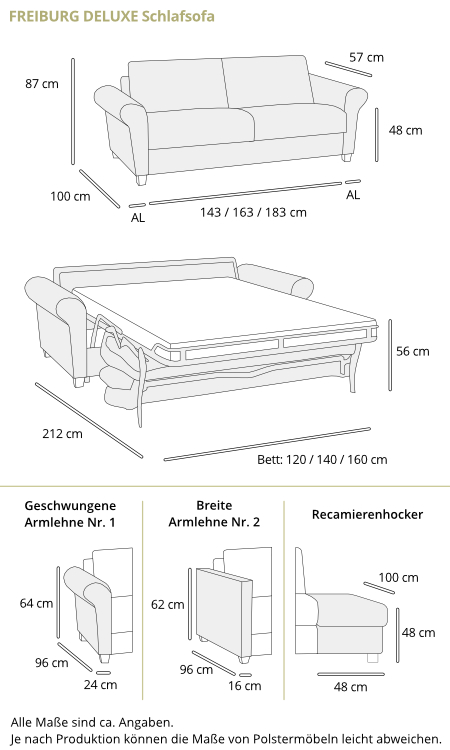 Schlafsofa FREIBURG DELUXE von sofaplus Maße
