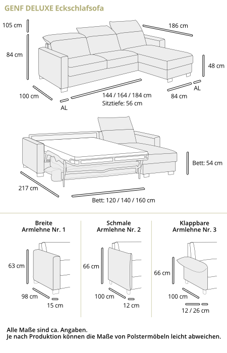 Schlafsofa GENF DELUXE von sofaplus Maße