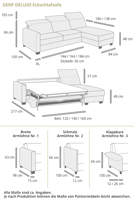 Schlafsofa GENF DELUXE von sofaplus Maße