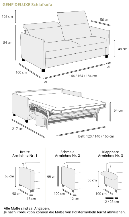 Schlafsofa GENF DELUXE von sofaplus Maße