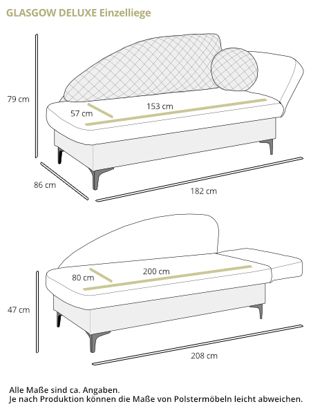 Einzelbett GLASGOW Maße