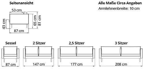 HALMSTAD 3-Sitzer Designer Sofa von sofaplus Maße