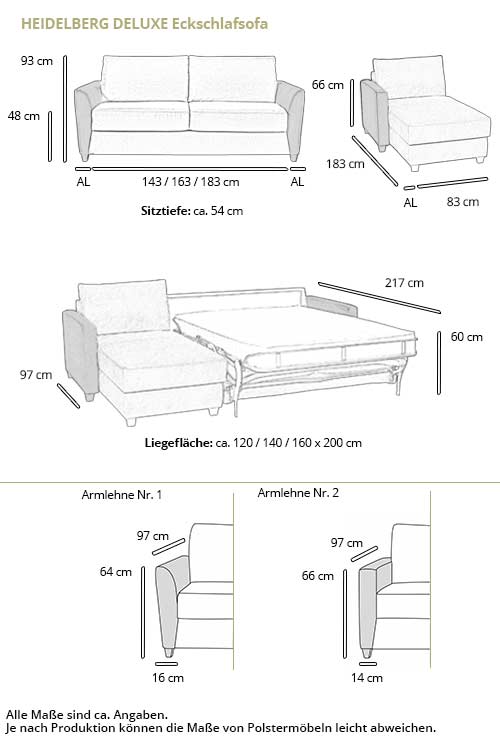 Schlafsofa HEIDELBERG DELUXE von sofaplus Maße