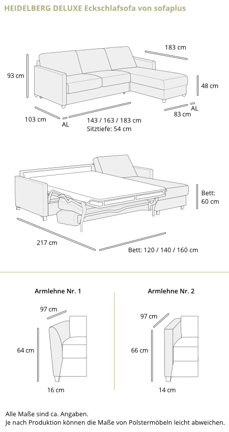 Schlafsofa HEIDELBERG DELUXE von sofaplus Maße