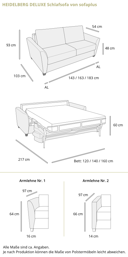 Schlafsofa HEIDELBERG DELUXE von sofaplus Maße