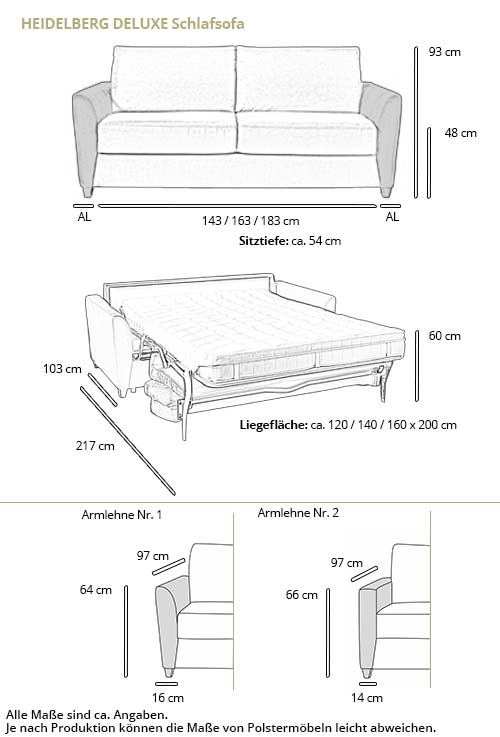 Schlafsofa HEIDELBERG DELUXE von sofaplus Maße