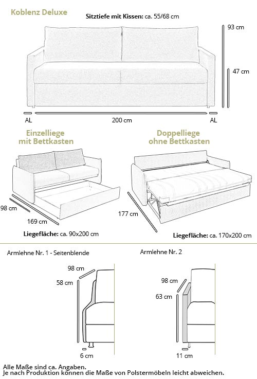 Schlafsofa KOBLENZ DELUXE Maße