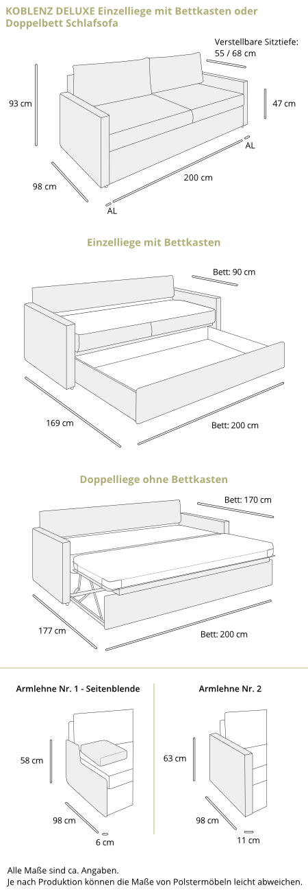 Schlafsofa KOBLENZ DELUXE Maße