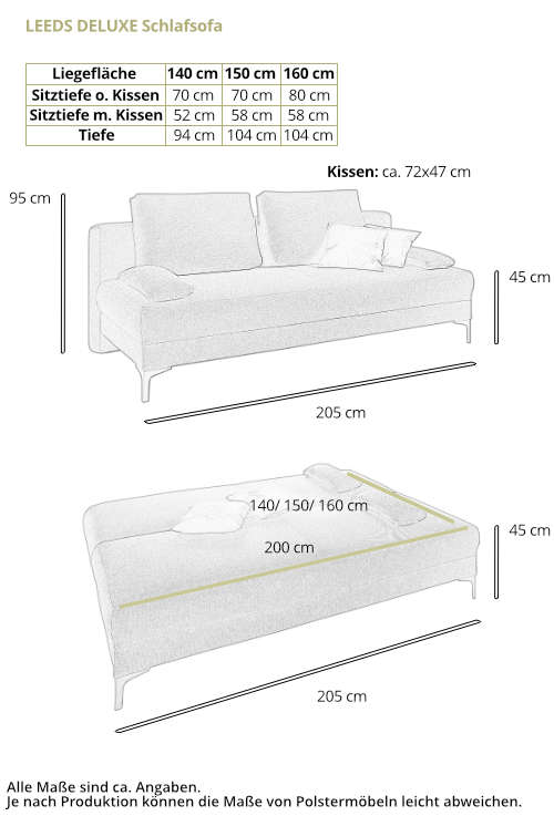 Schlafsofa KÖLN DELUXE von sofaplus Maße