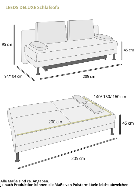 Schlafsofa KÖLN DELUXE von sofaplus Maße
