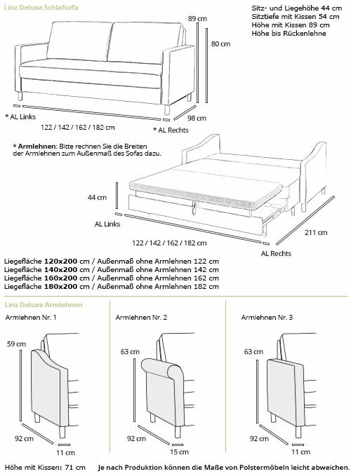 Schlafsofa LINZ DELUXE von sofaplus Maße