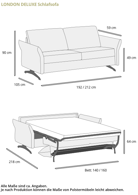 Schlafsofa LONDON von sofaplus Maße