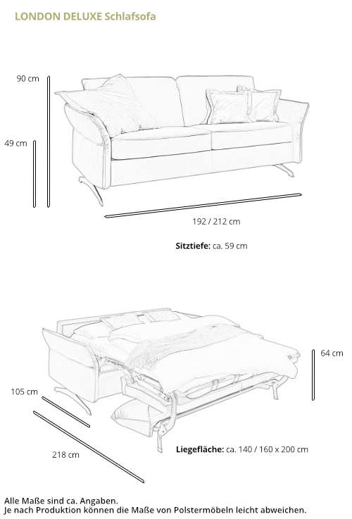 Schlafsofa LONDON von sofaplus Maße