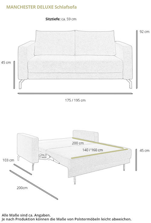 Schlafsofa KÖLN DELUXE von sofaplus Maße