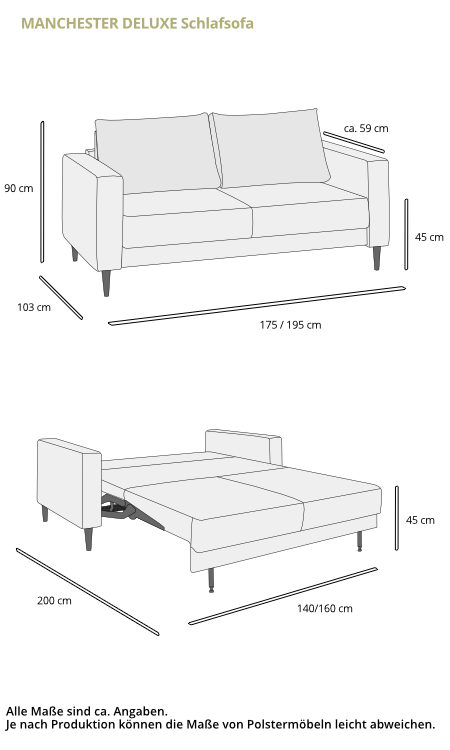 Schlafsofa KÖLN DELUXE von sofaplus Maße