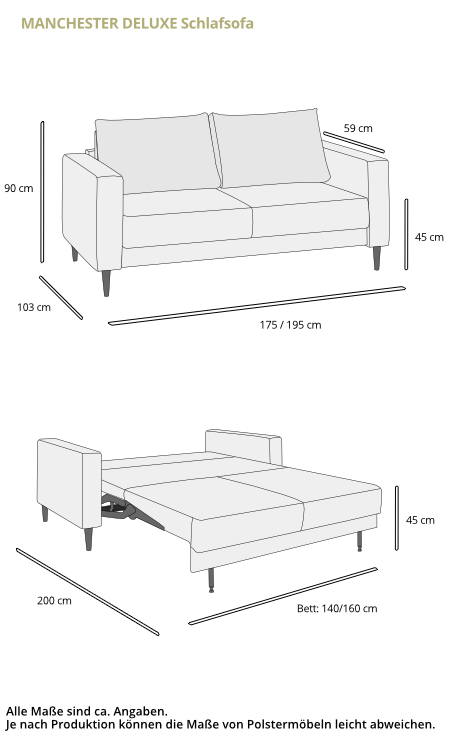 Schlafsofa KÖLN DELUXE von sofaplus Maße
