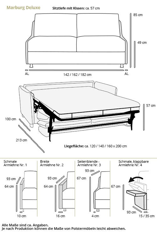 Schlafsofa HAMBURG DELUXE von sofaplus Maße