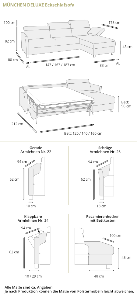 Eckschlafsofa MÜNCHEN DELUXE von sofaplus Maße