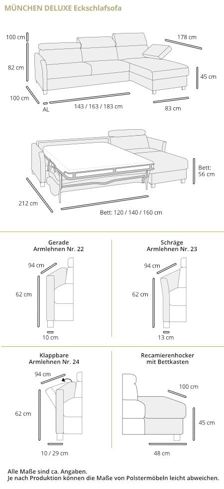 Eckschlafsofa MÜNCHEN DELUXE von sofaplus Maße
