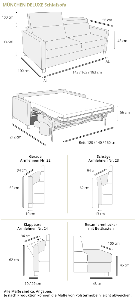 Schlafsofa MÜNCHEN DELUXE Maße